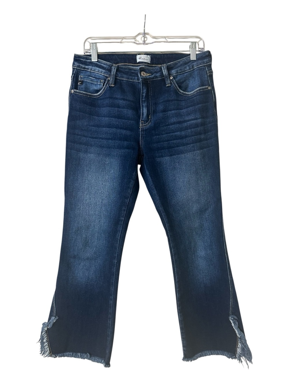KanCan Dark Wash Frayed Hem Crop Jeans